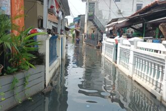 Banjir sebagai dampak penutupan saluran air di permukiman warga RW 09, Kelurahan Lubang Buaya, Kecamatan Cipayung, Jakarta Timur, pada Rabu (11/9/2024). DPRD DKI Jakarta menyoroti masalah ini masih banyak dihadapi warga Jakarta. Foto: Ist