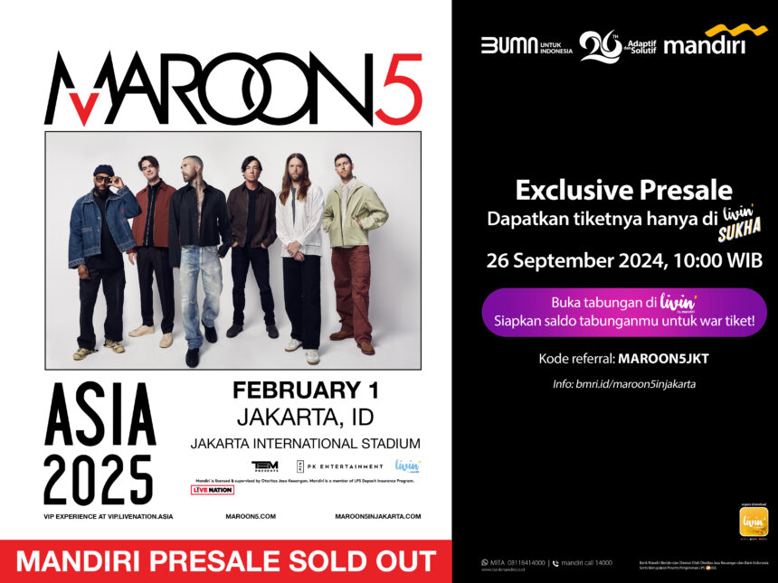 32.055 tiket Maroon 5 Live in Jakarta ludes terjual di Livin' by Mandiri. Foto: Bank Mandiri