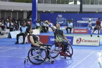 Foto: Prem Kumar Ale/Alphia James berhasil menggagalkan upaya Indonesia untuk menambah medali emas dari nomor Ganda Campuran WH 1 – WH