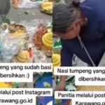 Viral ribuan nasi tumpeng usai acara perayaan Hari Jadi Kabupaten Karawang. Foto: IG, @mygigsmedia (tangkap layar)