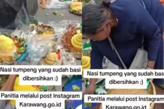 Viral ribuan nasi tumpeng usai acara perayaan Hari Jadi Kabupaten Karawang. Foto: IG, @mygigsmedia (tangkap layar)