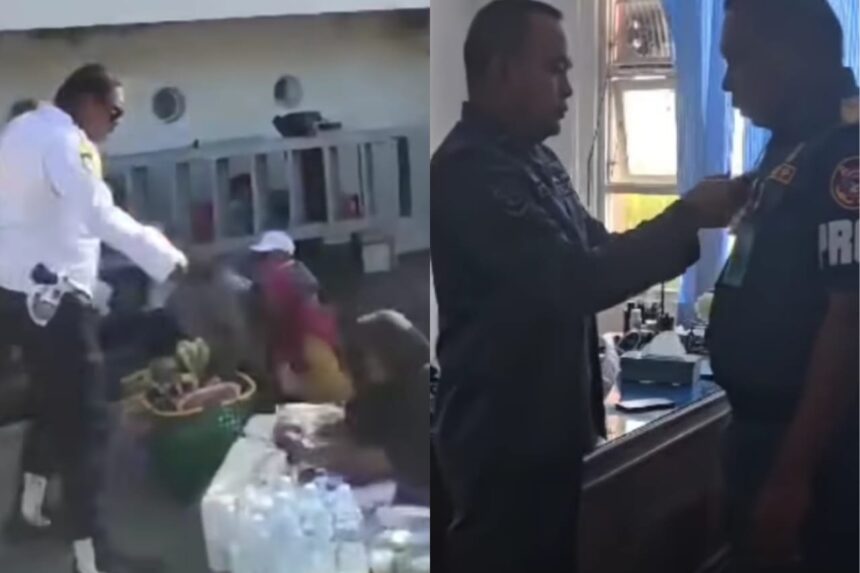 Oknum provos KSOP Kendari dicopot sementara dari jabatannya imbas video viral tendang jualan ibu-ibu di pelabuhan Nusantara Kendari. Foto: IG, @medsoszone (tangkap layar)