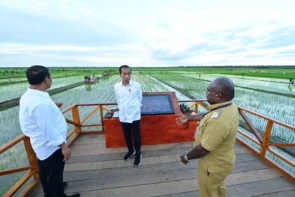 Presiden Jokowi didampingi Ibu Iriana Joko Widodo berkunjung ke Desa Telaga Sari, Distrik Kurik, Kabupaten Merauke, Papua Selatan, Selasa (23/07/2024). Foto: BPMI Setpres/Muchlis Jr