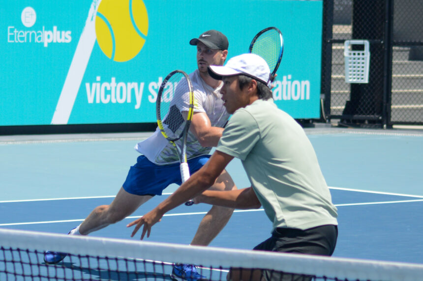 Gebuk Petenis Jepang Nathan/Blake di Amman Mineral Men’s World Tennis Championship. Foto/yoyo