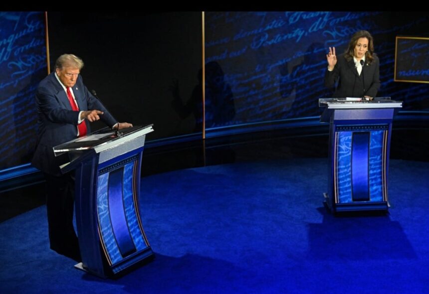 Data Nielsen menyebut debat Trump vs HArris terakhir disaksikan 67,1 juta pemirsa televisi. Foto: X @TRTWorldNow