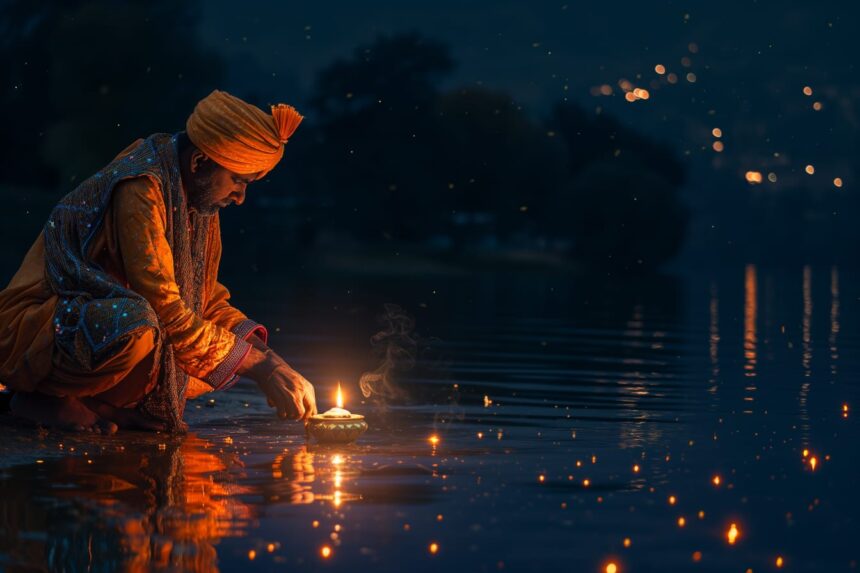 Ilustrasi - Seorang pria menjalani ritual menyalakan lilin di sungai di India. Foto: Freepik