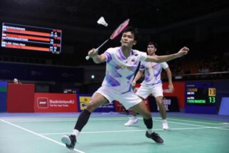 Ganda putra Indonesia, Muhammad Shohibul Fikri/Daniel Marthin menang dramatis 21-19 dan 21-19 atas wakil Denmark, Rasmus Kjaer/Frederik Sogaard.. (Foto: PBSI)