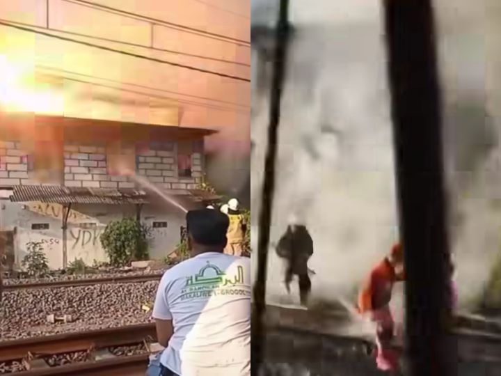 Terekam sebuah bangunan meledak saat tengah dipadamkan. Foto: IG, @fakta.jakarta (tangkap layar)