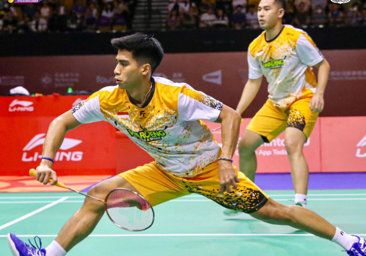 Sabar Karyaman Gutama/Moh Reza Pahlevi Isfahani kalah dari pasangan Korsel, Kang Min Hyuk/Seo Seung Jae, di partai puncak Hong Kong Open 2024. Foto: X @INABadminton