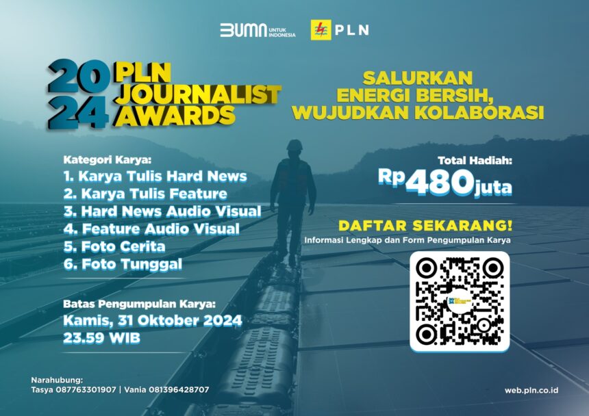 PT PLN (Persero) mengajak para insan Jurnalis untuk dapat berpartisipasi dalam ajang PLN Journalist Award (PJA) 2024. Mengusung tema "Salurkan Energi Bersih, Wujudkan Kolaborasi", periode pendaftaran PJA 2024 akan ditutup pada 31 Oktober 2024. Foto: Dok PLN