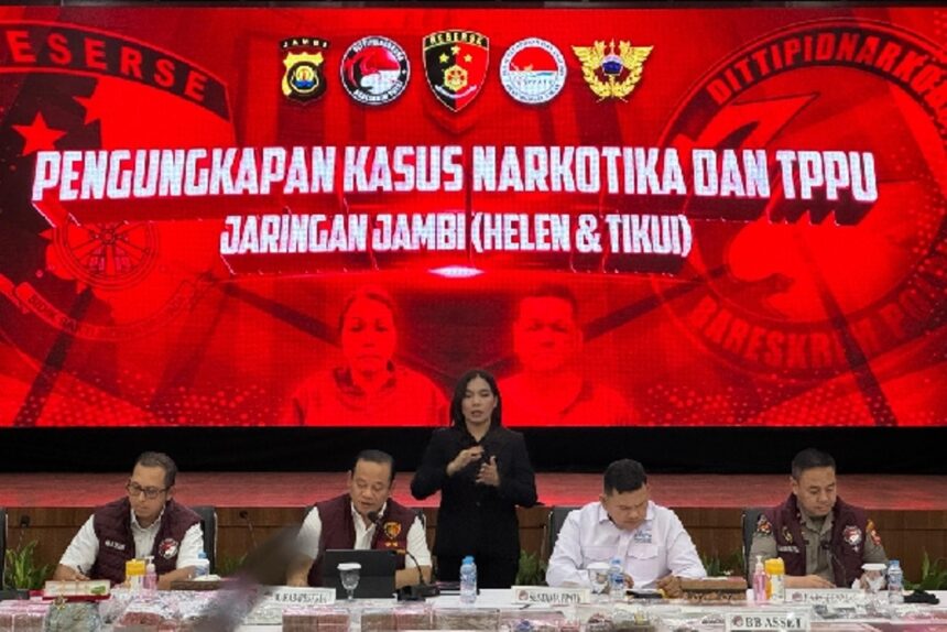 Bareskrim Polri gelar konferensi pers kasus narkoba jaringan Jambi.