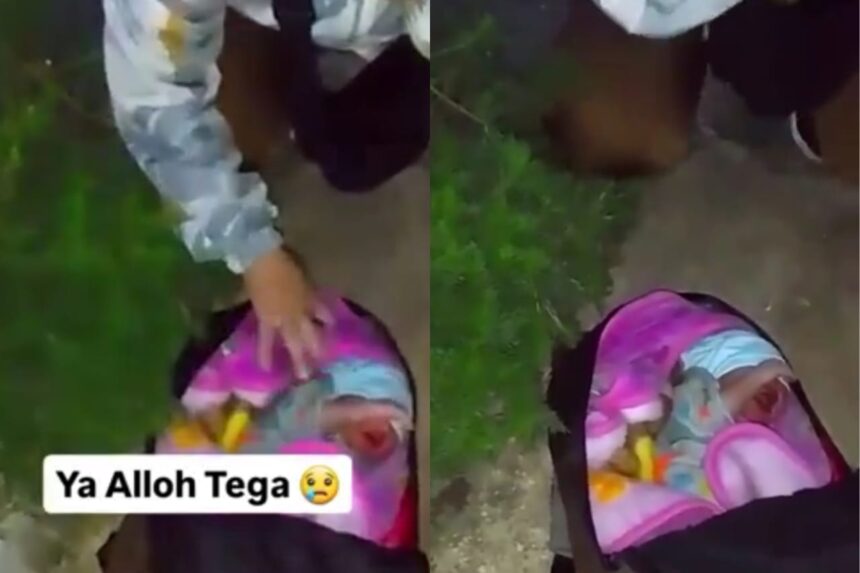 Penemuan bayi di dalam sebuah tas ransel di Lapangan Pasir Honje, Lagadari, Selacau, Kecamatan Batujajar, Kabupaten Bandung Barat. Foto: X, @Heraloebss (tangkap layar)