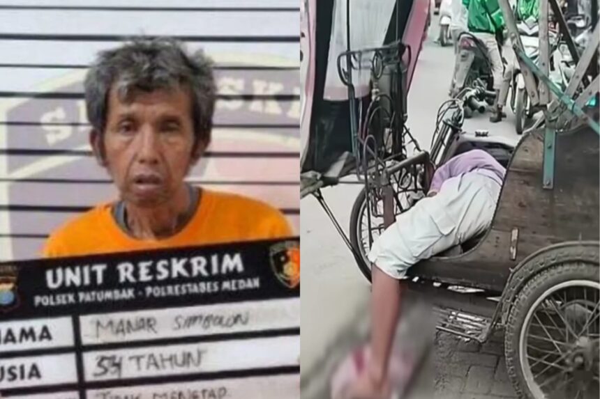 Tukang becak motor bernama Berlin Sihombing (57) tewas dibunuh rekan seprofesinya bernama Manar Simbolon (54). Foto: IG, @medsoszone (tangkap layar)