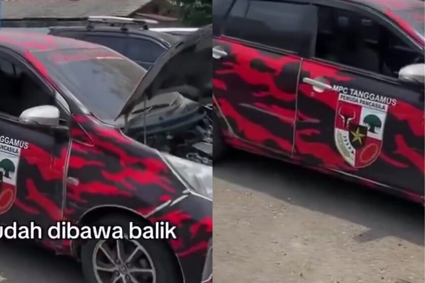 Viral kondisi mobil sewaan yang digadaikan dan berubah warna jadi ormas PP. Foto: X, @kegblgnunfaedah (tangkap layar)