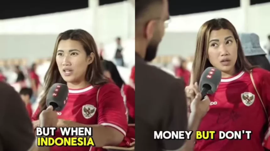 Inilah Suporter wanita Indonesia melontarkan kritik tajam dalam sebuah wawancara dengan media setelah pertandingan sengit Indonesia vs Bahrain. (Foto: TikTok @endingku)