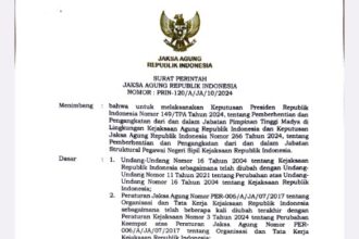 Salinan Perintah Jaksa Agung Republik Indonesia nomor Prin-120/A/JA/10/2024/15 Oktober 2024. Foto: Dok Kejaksaan Agung RI