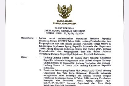 Salinan Perintah Jaksa Agung Republik Indonesia nomor Prin-120/A/JA/10/2024/15 Oktober 2024. Foto: Dok Kejaksaan Agung RI