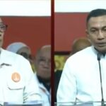 Ridwan Kamil dan Dharma Pongrekun dalam debat kedua Pilkada Jakarta 2024, Minggu (27/10/2024).. Foto: Tangkapan layar Youtube KPU DKI