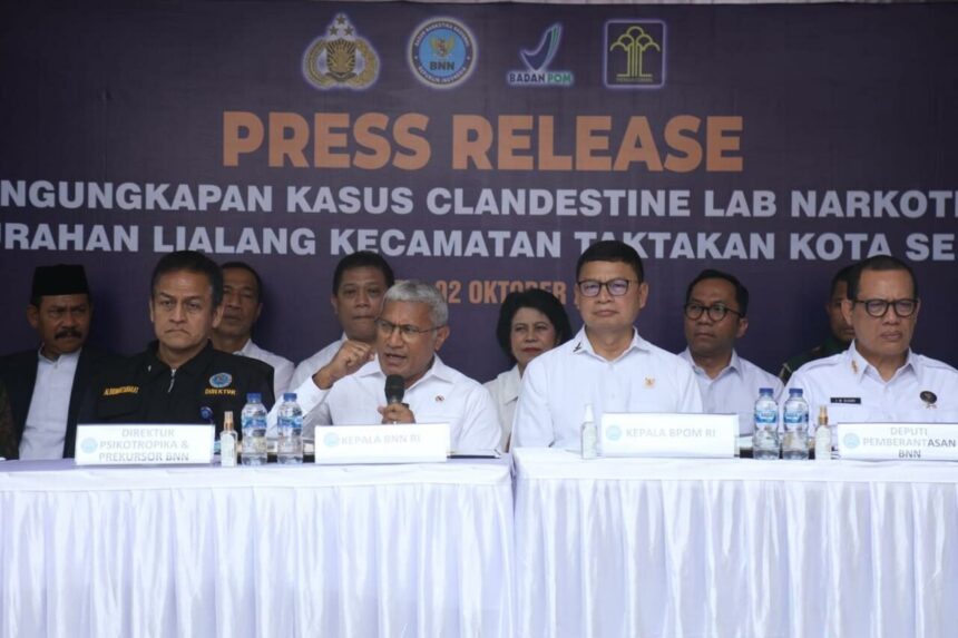 BNN saat gelar konferensi pers terkait penggerebekan clandestine laboratory. Foto: BNN