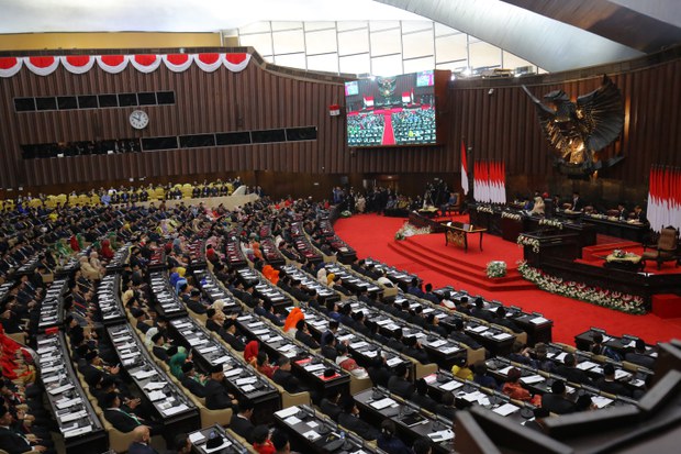 Sebanyak 732 anggota Majelis Permusyawaratan Rakyat yang terdiri dari 580 anggota Dewan Perwakilan Rakyat dan 152 anggota Dewan Perwakilan Daerah masa bakti 2024-2029 menghadiri upacara pelantikan di Gedung Nusantara, Kompleks Parlemen, Senayan, Jakarta, 1 Oktober 2024. Foto: Eko Siswono Toyudho/BenarNews