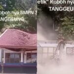 Video detik-detik bangunan SMP Negeri 3 Tanggeung Kabupaten Cianjur ambruk. Foto: IG, @infocianjur (tangkap layar)