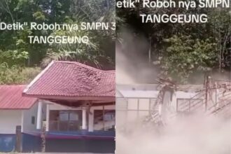 Video detik-detik bangunan SMP Negeri 3 Tanggeung Kabupaten Cianjur ambruk. Foto: IG, @infocianjur (tangkap layar)