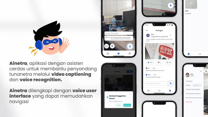 Aplikasi bernama Ainetra ini hadir dengan dilengkapi asisten cerdas berbasis Voice User Interface (VUI) dan Realtime Video to Voice Recognition untuk mendampingi keseharian penggunanya. Foto: ITS