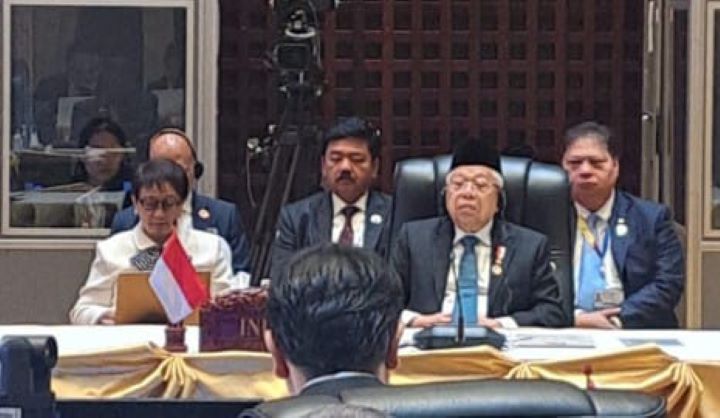 Wakil Presiden RI, KH Ma'ruf Amin saat menjadi Ketua Delegasi RI pada Pertemuan Pleno KTT ASEAN ke-44 di Vientiane, Laos, pada Rabu (9/10/2024). Foto: Kemenko Polhukam