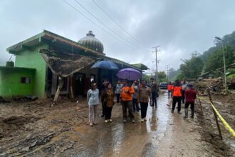 Deputi Bidang Rehabilitasi dan Rekonstruksi Jarwansyah didampingi Bupati Kabupaten Karo meninjau lokasi longsor di Desa Semangat Gunung, Kecamatan Merdeka, Kabupaten Karo, Sumatera Utara, Kamis (28/11/2024). Foto: BNPB