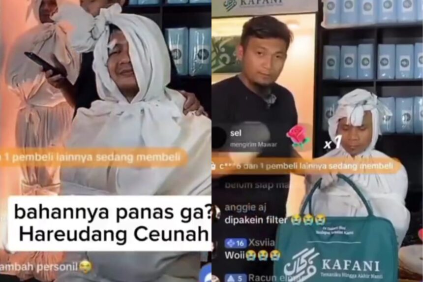 Live TikTok toko penjual kain kafan viral. Foto: X, @kegblknunfaedah (tangkap layar)