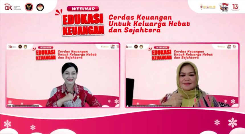 Webinar yang mengangkat tema “Cerdas Keuangan untuk Keluarga Hebat dan Sejahtera” dihadiri Kepala Eksekutif Pengawas Perilaku Pelaku Usaha Jasa Keuangan, Edukasi dan Pelindungan Konsumen OJK Friderica Widyasari Dewi, Ketua DWP BNPT Elly Bangbang Surono, serta 300 peserta yang terdiri pengurus, anggota DWP BNPT, dan pegawai di lingkungan BNPT, serta DWP Pusat.