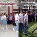 Momen guru cosplay gunakan seragam SMA peringati Hari Guru. Foto: IG, @karanganyarkita (tangkap layar).