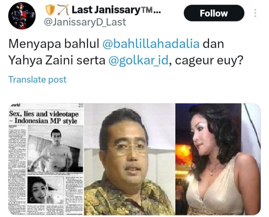 Heboh di jagat maya X, kasus video asusila yang sudah lama beredar dan kini ramai dibincangkan kembali. Foto: Akun X @JanissaryD_Last