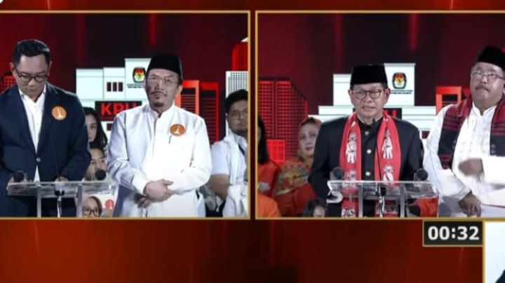 Cawagub Suswono dan Rano saat debat, Minggu (17/11/2024).(Foto screenshot YT)