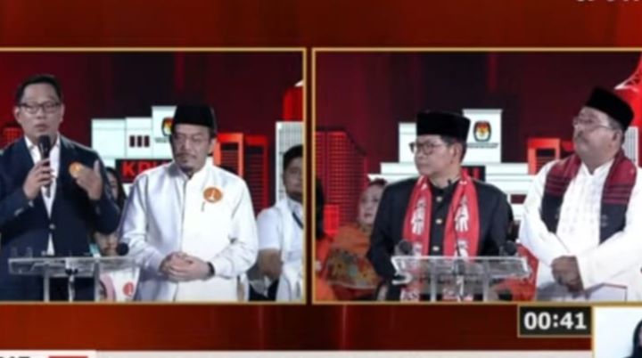 Dua pasangan cagub, RK-Suswono dan Pramono-Rano saat debat cagub.(Foto screenshot YT tvone)