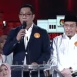 Pasangan cagub nomor urut 1, Ridwan Kamil-Suswono saat mengikuti debat ketiga.(Foto screenshot YT TVone)