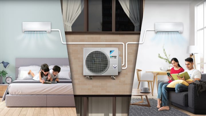 AC Daikin kategori multi split memiliki satu unit outdoor yang dapat melayani lebih dari satu unit indoor. Foto: Ist