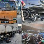 Foto-foto kompilasi kecelakaan beruntun truk tronton yang menabrak banyak motor dan mobil di Slipi, Jakarta Barat. Foto: tangkapan layar X @satria_gigin