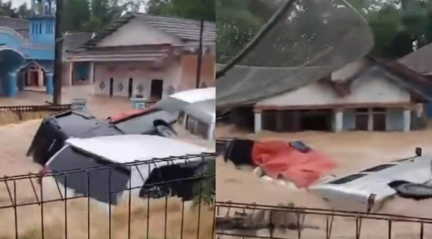 Rekaman video yang memperlihatkan banjir bandang menyeret sejumlah mobil di Kampung Parungseah, Desa Curugluhur, Kecamatan Sagaranten, Rabu (4/12/2024). Foto: Instagram @medsoszone