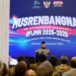 Presiden Prabowo Subianto di acara Musyawarah Perencanaan Pembangunan Nasional (Musrenbangnas) Rencana Pembangunan Jangka Menengah Nasional (RPJMN) 2025-2029.