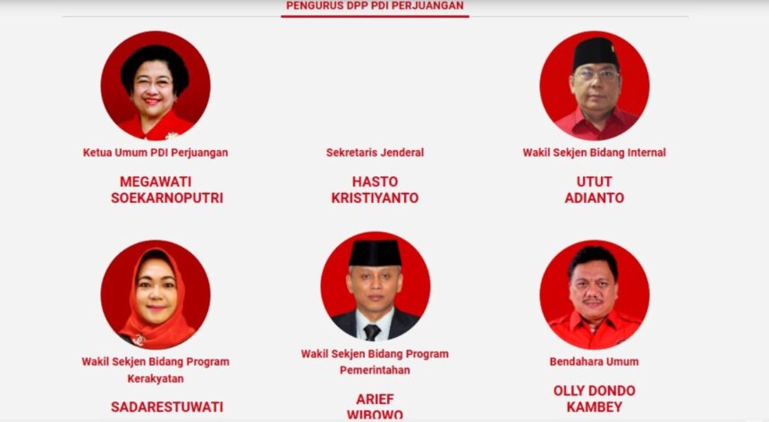 Foto Hasto Kristiyanto tidak ada di jajaran struktur di website PDIP. Foto: Tangkapan Layar situs PDIP