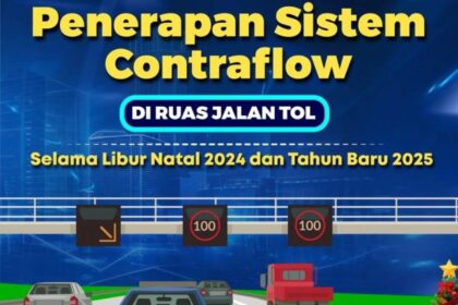 Jadwal penerapan contraflow di ruas jalan tol selama libur Natal 2024 dan Tahun Baru 2025. Foto: Instagram @korlantaspolri.ntmc