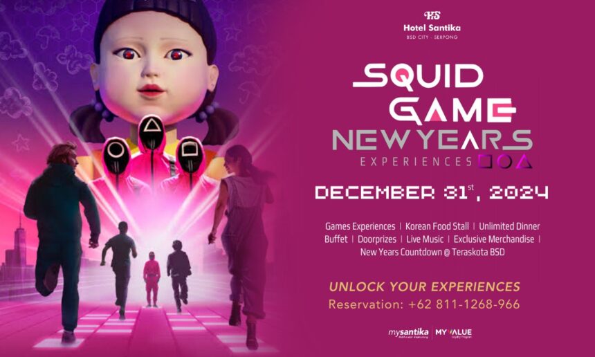 Santika BSD City hadirkan sensasi permainan squid game dan foto bareng Young Hee dalam menyambut tahun baru. (Ilustrasi Santika BSD City)