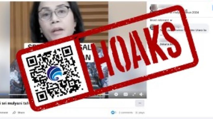 Beredar video hoaks Menkeu Sri Mulyani menggelar program berbagi rezeki. Foto: komdigi