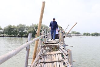 Menteri ATR/BPN saat meninjau pagar laut di Desa Kohod Kabupaten Tangerang. Foto: dok humas