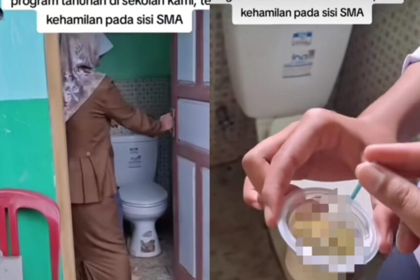 Momen siswi di SMA Sulthan Baruna, Desa Padaluyu, Kecamatan Cikadu, Kabupaten Cianjur tes kehamilan di sekolah. Foto: Tangkapan layar Instagram @mygigsmedia