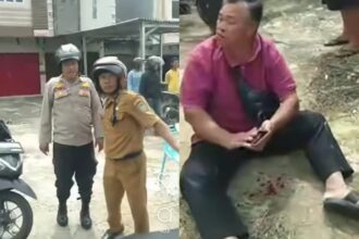 Polisi anggota Polres Prabumulih tendang pengendara hingga berdarah. Foto: Tangkapan layar Instagram @palembang_jurnalis