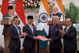 Pertukaran MoU antara pemerintah Indonesia dan India di Hyderabad House, New Delhi, pada Sabtu, 25 Januari 2025. Foto: