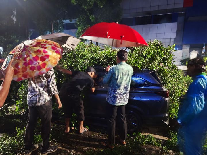 Wali Kota Jakarta Selatan, Munjirin bersama jajaran Pemkot saat penanganan pohon beringin tumbang di Jalan Bulungan, RT 011 RW 07, Kelurahan Kramat Pela, Kecamatan Kebayoran Baru, Jumat (31/1/2025) dini hari. Foto: Ist