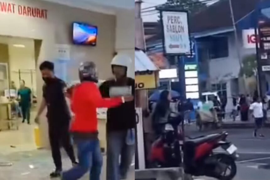 Suporter terlibat tawuran dan rusak fasilitas RS Panti Rahayu Purwodadi. Foto: Tangkapan layar video viral